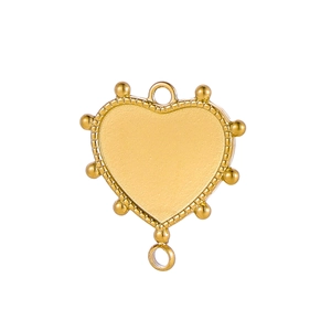 Golden heart-shaped pendant with beaded edge and double connector rings for DIY jewelry