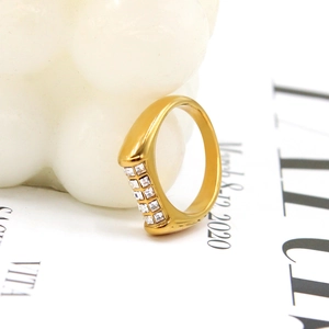 Minimalist 18K gold plated stainless steel ring with micro-pave square cubic zirconia