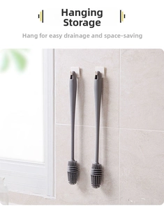 Spazzole in silicone a manico lungo con ganci da parete per l'asciugatura in cucina