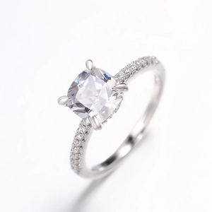 Classic cushion cut cubic zirconia engagement ring with pavé set sparkling stones