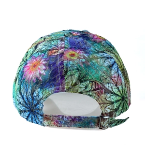 Women's floral rhinestone baseball cap with adjustable metal buckle back view