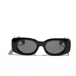 Classic black rectangular sunglasses with thick frames and dark gray lenses for street style