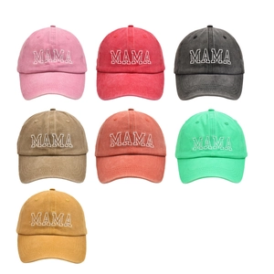 Classic washed cotton MAMA letter baseball caps in multiple colors for women