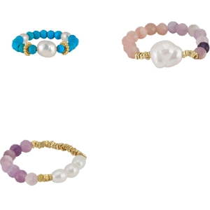 Bohemian style beaded rings featuring natural freshwater pearls and turquoise stones