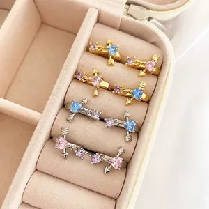 Fashion Copper Heart Cupid's Arrow Zirconia Stud Earrings For Women Colorful Heart Hoop Tassel Jewelry Gift