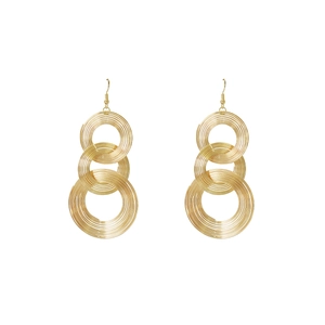 Minimalist gold geometric spiral multi-hoop drop earrings for women on a white background