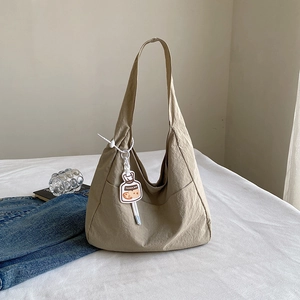Women Canvas Shoulder Bag Large Capacity Pleated Casual Tote Hobo Handbag Artistic Versatile