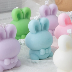 Set of cute bunny-shaped scented candles in multiple colors for home decor and gifts