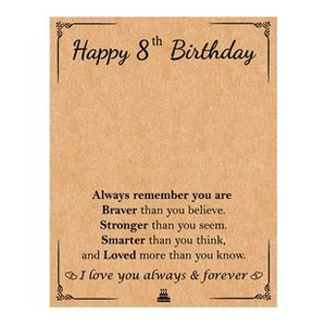 Detail of kraft paper birthday card with motivational quote for beaded jewelry gift