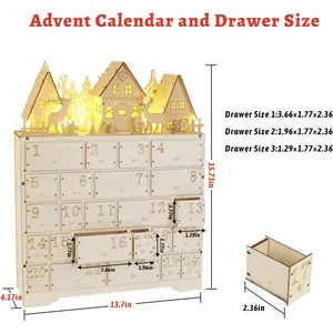 Detailed dimension chart showing size specifications for the wooden Christmas advent calendar