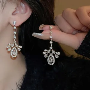 Luxury Dangle Drop Earrings For Women With Zircon And Copper Elegant Tassel Waterdrop Jewelry With Silver Earring Post