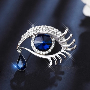 Western Fashion Angel Tear Eye Brooch Pin For Women Alloy Blue Crystal Rhinestone Inlaid Corsage Creative Jewelry Gift