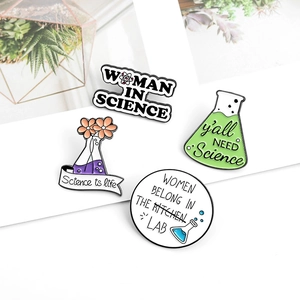 Set of 4 science and women empowerment enamel pins for lab clothing accessories