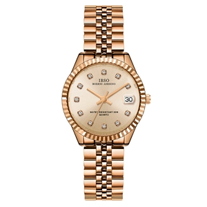 Classic rose gold steel watch for women featuring a crystal-set dial and date calendar