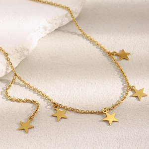 Five Pointed Star Pendant Necklace 18K Gold Plated Stainless Steel Tassel Charms Minimalist Elegant Jewelry For Women