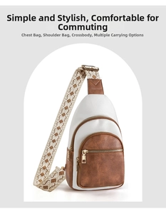 Dettaglio della borsa a tracolla con cinghia jacquard e tasche con doppia zip dorata