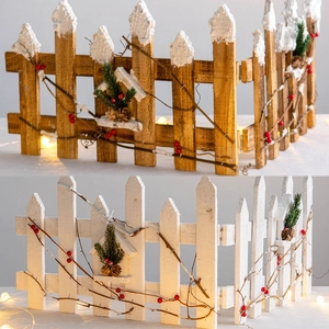 Christmas Tree Fence Wooden Decorative Snow Flocked Pine Cones Red Berries Winter Holiday Home Decor Tree Surround