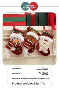 Christmas stocking decorations showing dimensions 20x14cm with festive fireplace scene