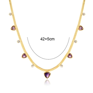 Collar de cadena de serpiente dorada con circonita gota púrpura y borla, 42+5cm
