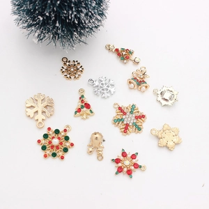 Christmas alloy pendant set featuring enamel snowflakes, trees and bells with pearls
