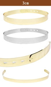 Detail view of 3cm wide gold and silver metallic waist belts with adjustable buckles