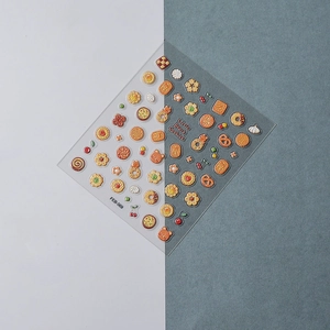 3D embossed bear cookie nail art stickers FEB-569 featuring miniature food dessert designs