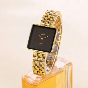 Missfox Fashion Square Quartz Watch For Women Metal Plated Minimalist Dial Vintage Luxurious Wristwatch For Ladies Gift