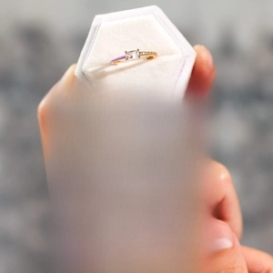 S925 silver gold ring with rectangle zircon in a velvet box with a daughter gift card