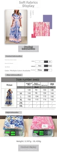 Detailed size chart for floral high waist dress with measurements from S to XL