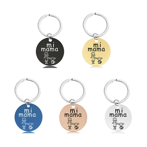 Stainless Steel Round Keychain Engraved Mi Mama Love You Grandma Pendant Key Ring Mother's Day Gift For Women Mom Jewelry