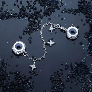 S925 sterling silver starburst safety chain for bracelets with sparkling zircon charms