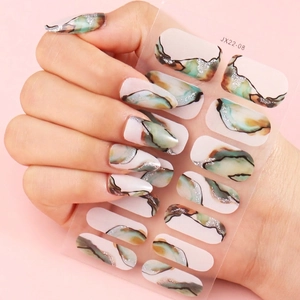 Adesivi per unghie effetto marmo verde acqua e glitter argento, modello JX22-08