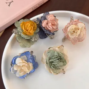 Fabric Flower Hair Claw Clip Small Gradient Camellia Chiffon Handmade Elegant Sweet Hair Accessory For Women Girls