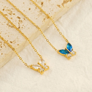 Butterfly Pendant Necklace 18K Gold Plated Stainless Steel Zircon Inlaid Light Luxury Elegant Jewelry For Women