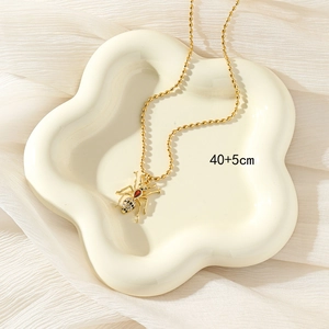 Gold insect ant pendant necklace with red cubic zirconia on 40+5cm adjustable chain