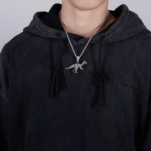 Detailed realistic Tyrannosaurus Rex pendant necklace in vintage silver steel for men