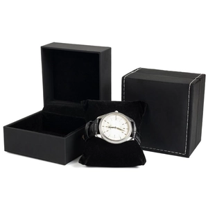 Premium black PU leather watch gift box with luxury men's silver quartz wrist watch