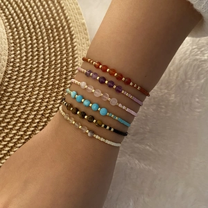 Handmade Natural Stone Braided Bracelet Woven Rice Beads Adjustable Bohemian Jewelry For Women Ethnic Style