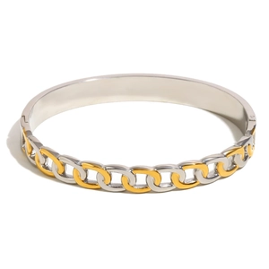 Two-tone 18K gold plated stainless steel heart chain bracelet with droplet buckle clasp