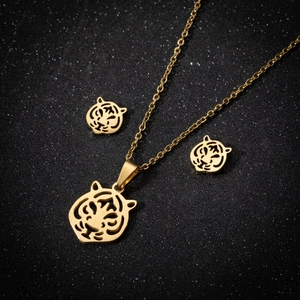 Collana E Orecchini In Acciaio Inossidabile Con Testa Di Tigre Traforata Stile Origami Gioielli Da Donna