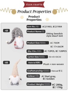 Detailed size and weight specs for handmade Christmas Swedish gnome plush decorations
