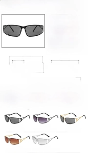 Detailed size chart for Y2K futuristic square sunglasses featuring technical measurements
