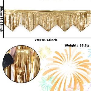 Detailed view of 50x200cm gold foil fringe curtain for festive party backdrop decoration