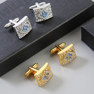 Square crystal cufflinks with blue gemstones in silver and gold plating for men