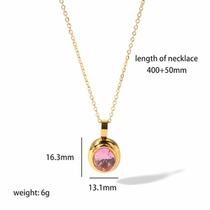 Oval pink zircon necklace with 18k gold plating and stainless steel pendant jewelry set