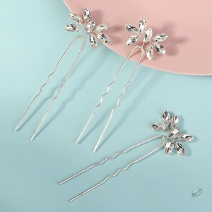 Lot de 3 épingles à cheveux de mariée argentées avec fleurs en cristal étincelant