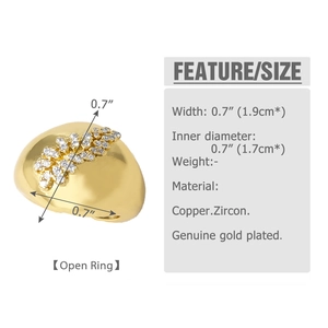 Detailed size specifications for gold-plated daisy ring with zircon and copper material