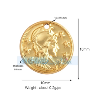 Macro shot of a 10mm golden relief charm with star pattern for DIY jewelry making