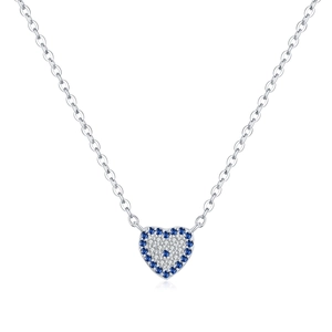 S925 sterling silver necklace featuring a heart pendant with blue and clear zircons