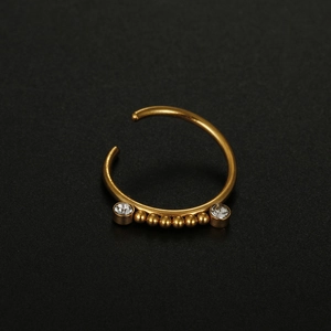 20G gold surgical steel nose ring with white zircon stones and gold bead detailing